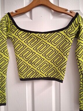 Fashion Nova Green And Black Patterned Crop Top Juniors Small